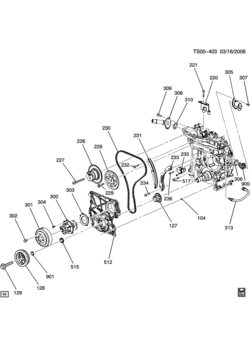 ST ENGINE ASM-4.2L L6 PART 3 COOLING RELATED, FRONT END DRIVE (LL8/4.2S)