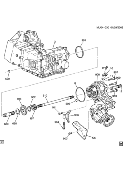 X1 AUTOMATIC TRANSMISSION (M76) PART 8 (4T65-E) TRANSMISSION TO TRANSFER CASE COMPONENTS