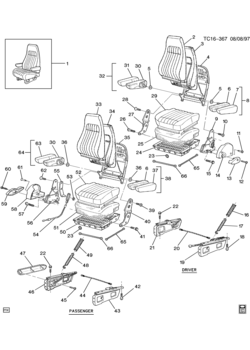 K(16) FRONT SEAT/HI-BACK BUCKET (A95, EXC 6-WAY PWR ADJ AG9)