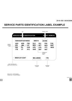 A SERVICE PARTS IDENTIFICATION LABEL-EXAMPLE