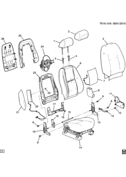 CK1,2,3(43-53) PASSENGER SEAT/BUCKET-BACK (AN3, EXC HEATED/VENTED KB6) 