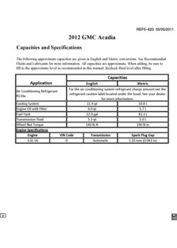 RV1 CAPACITIES (ACADIA Z88)