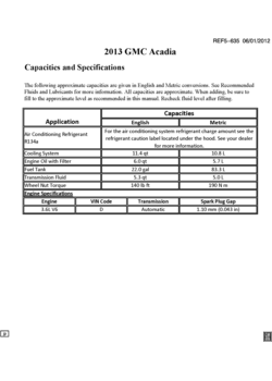 RV1 CAPACITIES (ACADIA Z88)