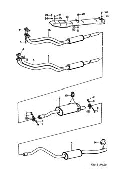Exhaust system, (1990-1993) , B201C,B201I, Also valid for CV 1994