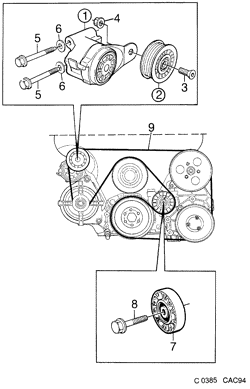 Belt tensioner - 6-cylinder, (1994-1998) , 6-CYL