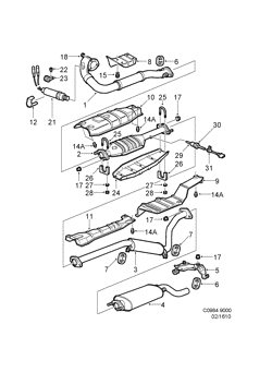 Exhaust system - With catalytic converter, (1990-1993) , TURBO
