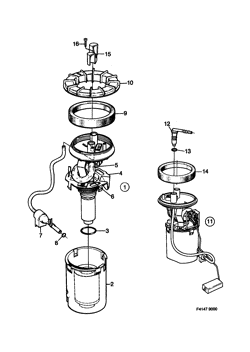 Fuel pump, (1985-1989) , I, Ch. J1006799-, J2003029-, J8000558-,I WITHOUT CATALYTIC CONVERTER. & Ch. J1026230--, J2015406--, J8001594--. I WITH CATALYTIC CONVERTER.