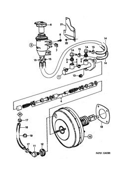 Master cylinder - vacuum brake booster, (1990-1992)