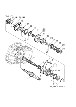 Shafts, gears - Output shaft, (2003-2005) , B207,D223L, M
