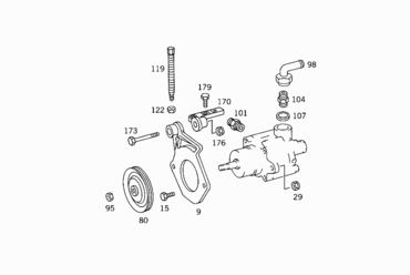 030 POWER STEERING PUMP DRIVE AND ATTACHMENT PARTS