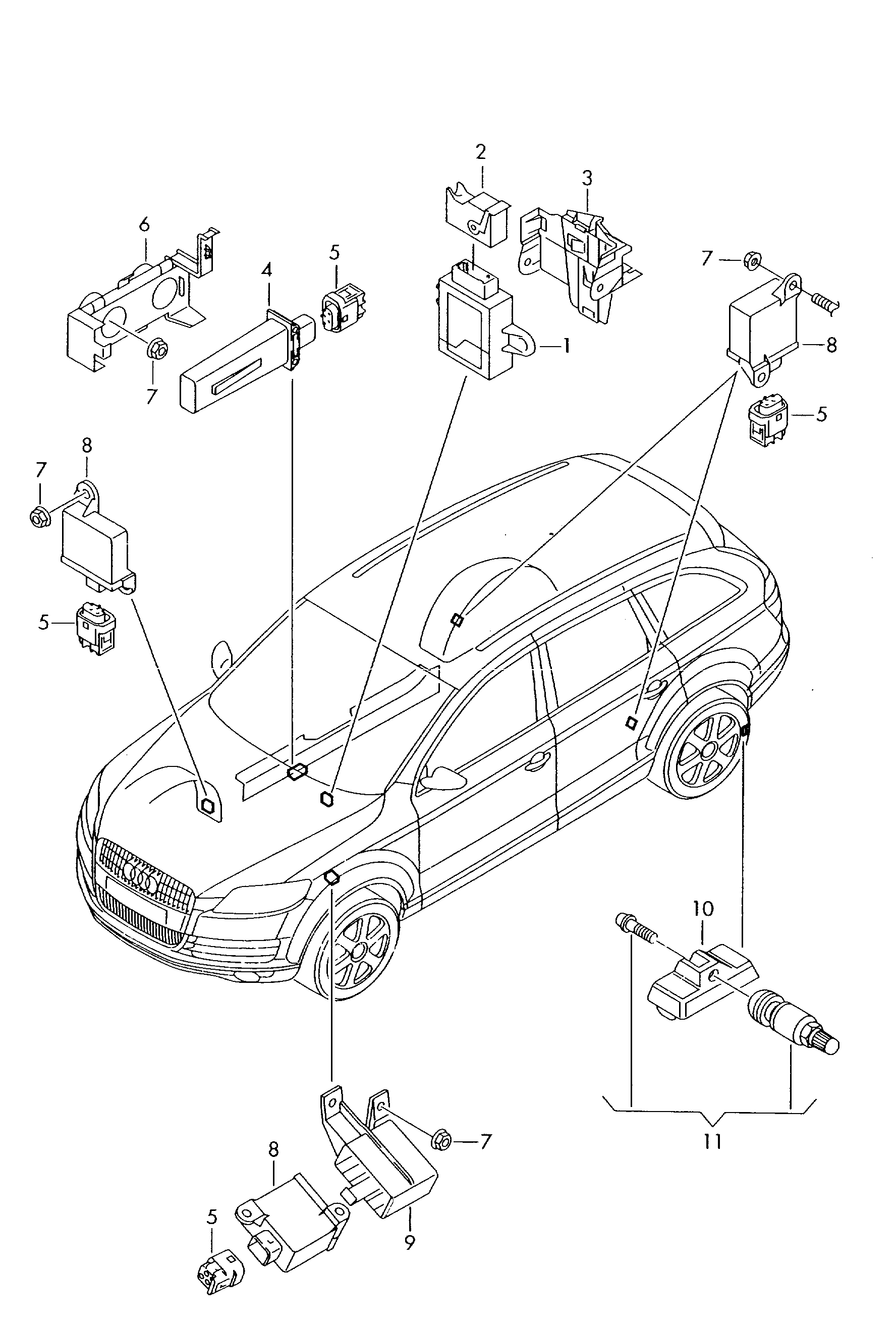 Audi Q7 2010 2015 Tyre pressure control system. ETKA
