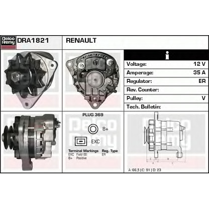 Photo Alternator DELCO REMY DRA1821