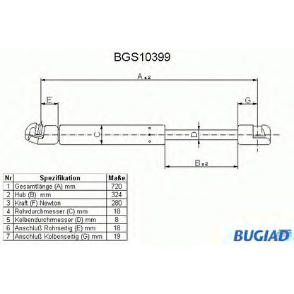 Фото Газовая пружина, капот BUGIAD BGS10399