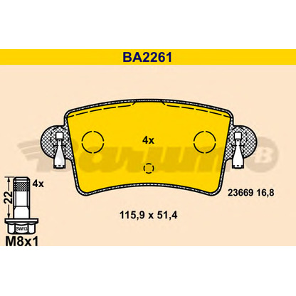Photo Brake Pad Set, disc brake BARUM BA2261