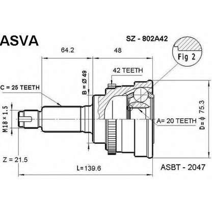 Фото Шарнирный комплект, приводной вал ASVA SZ802A42