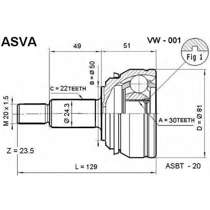 Photo Jeu de joints, arbre de transmission ASVA VW001