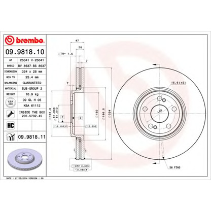 Foto Disco de freno BREMBO 09981811