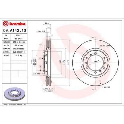 Zdjęcie Tarcza hamulcowa BREMBO 09A14210